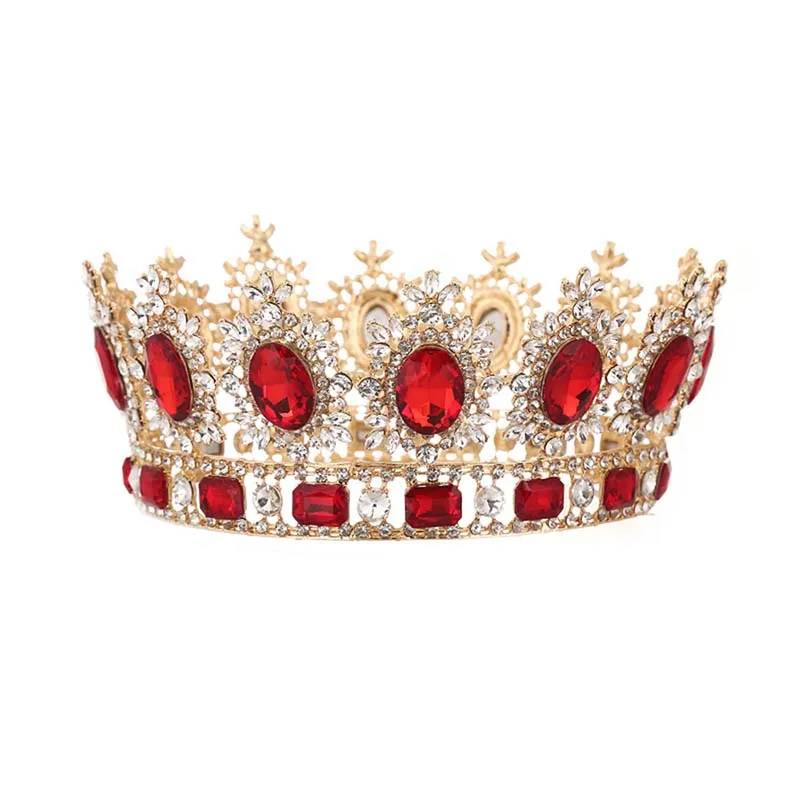 Королевская королевская диадема, Европейский Золотой Кристалл, диадема, короны для невесты, полный круг, головной убор, украшение для волос, свадебные аксессуары для волос, LB - Окраска металла: Red