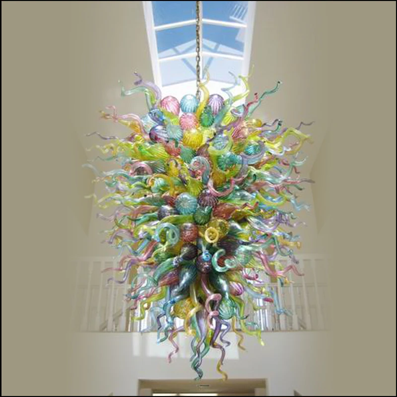 Us 1008 0 28 Off Villa Decor Multi Color Hand Blown Glass Pendant Lamps For High Ceiling In Pendant Lights From Lights Lighting On Aliexpress