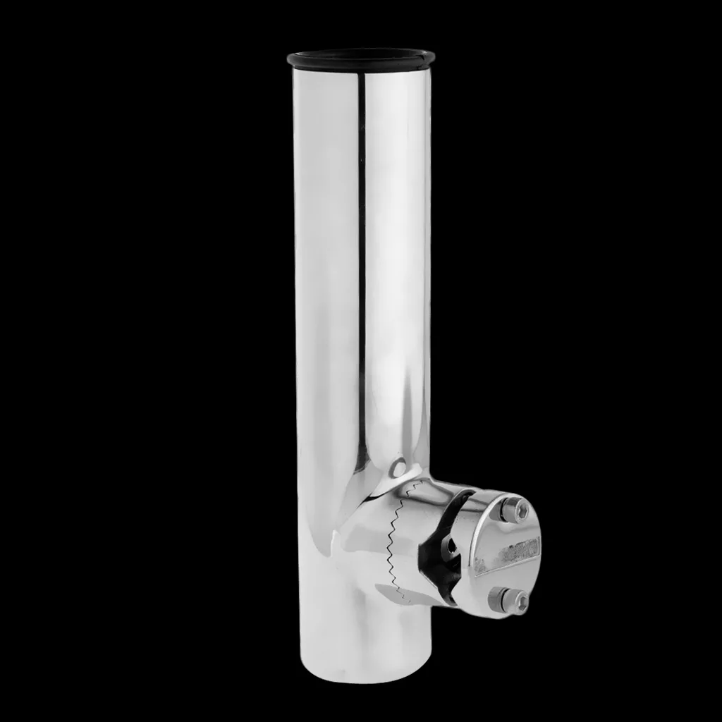 

Stainless Steel Clamp On Rail Mount Fishing Rod Holder for Rails 3/4 inch to 1 inch Tube Silver
