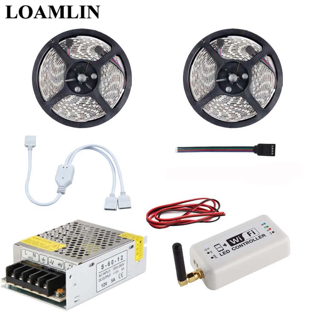Гибкая светодиодная ленсветильник SMD2835/3528 RGB с Wi Fi контроллером 5 м 10 15 20 комплект