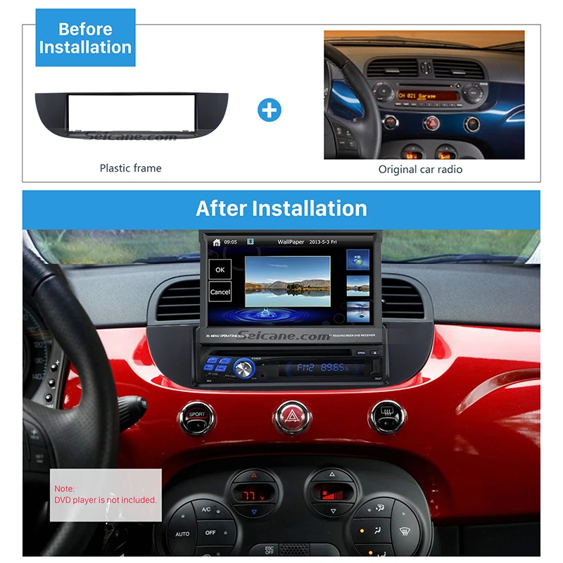 

Seicane clearance 1Din Car Radio Fascia for 2007 FIAT 500 Dash Mount Kit Adapter Audio Player DVD Frame installation kits