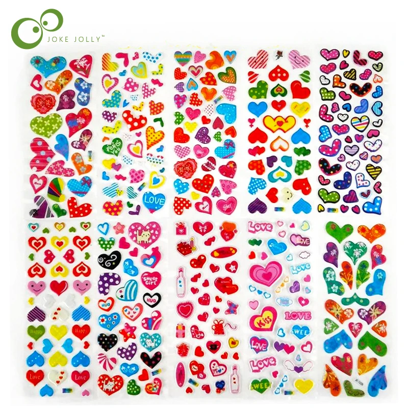 

5Pcs 3D Puffy Bubble Waterpoof Stickers Heart Love Sticker for Children Kids Boy Girl DIY Toys birthday Christmas gift YYY GYH