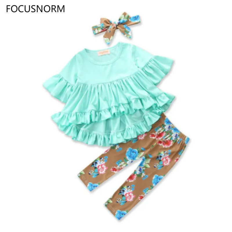 

FOCUSNORM Toddler Kids Baby Girls Flower Top Blouse+ Pants Leggings+Headband 3pcs Outfits Set Clothes Size 2-6T