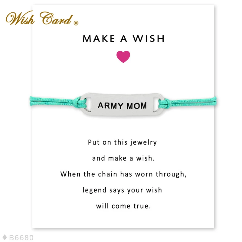 

Wish Card Army Mom Bracelet for Women Best Gift Charm Adjustable Friendship Bracelets pulseira feminina WJ0044