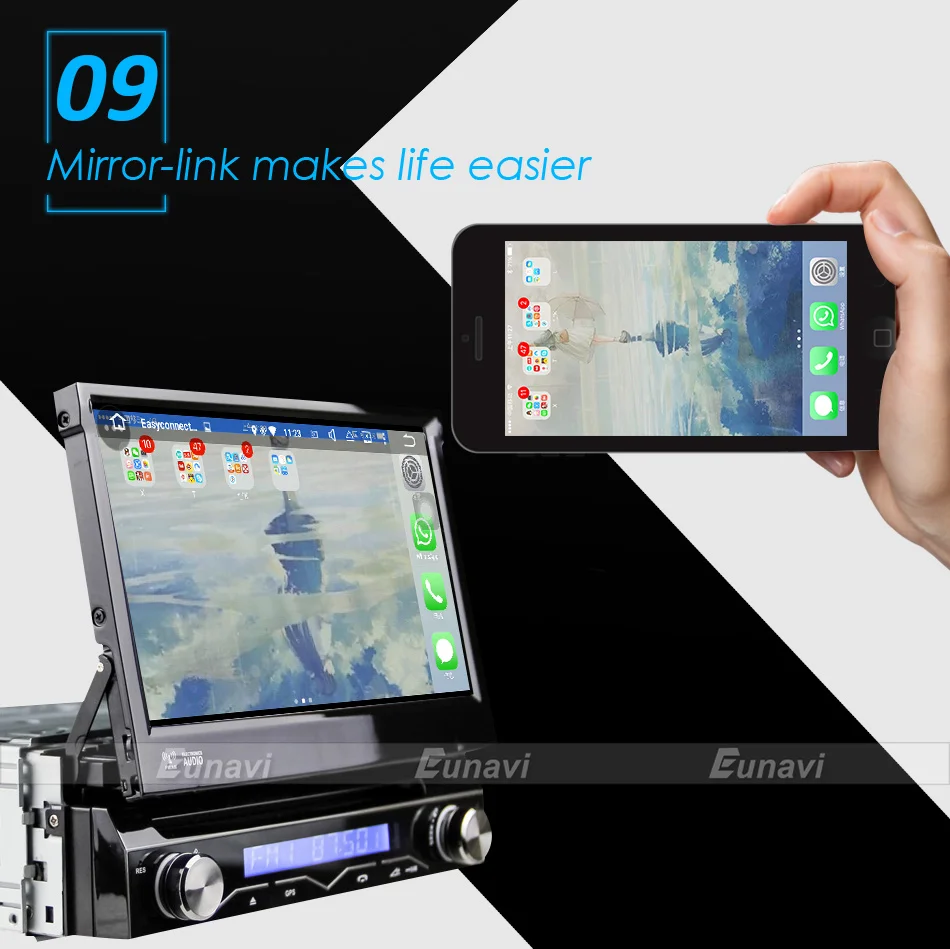 Discount Eunavi 1 Din Android 9.0 Quad Core Car DVD Player For Universal GPS Navigation Stereo Radio WIFI MP3 Audio USB SWC PX3 15