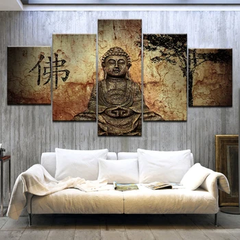 

Original Buddha statue canvas wall art abstract print home decor for living room picture 5 panel large poster HD printed artwork
