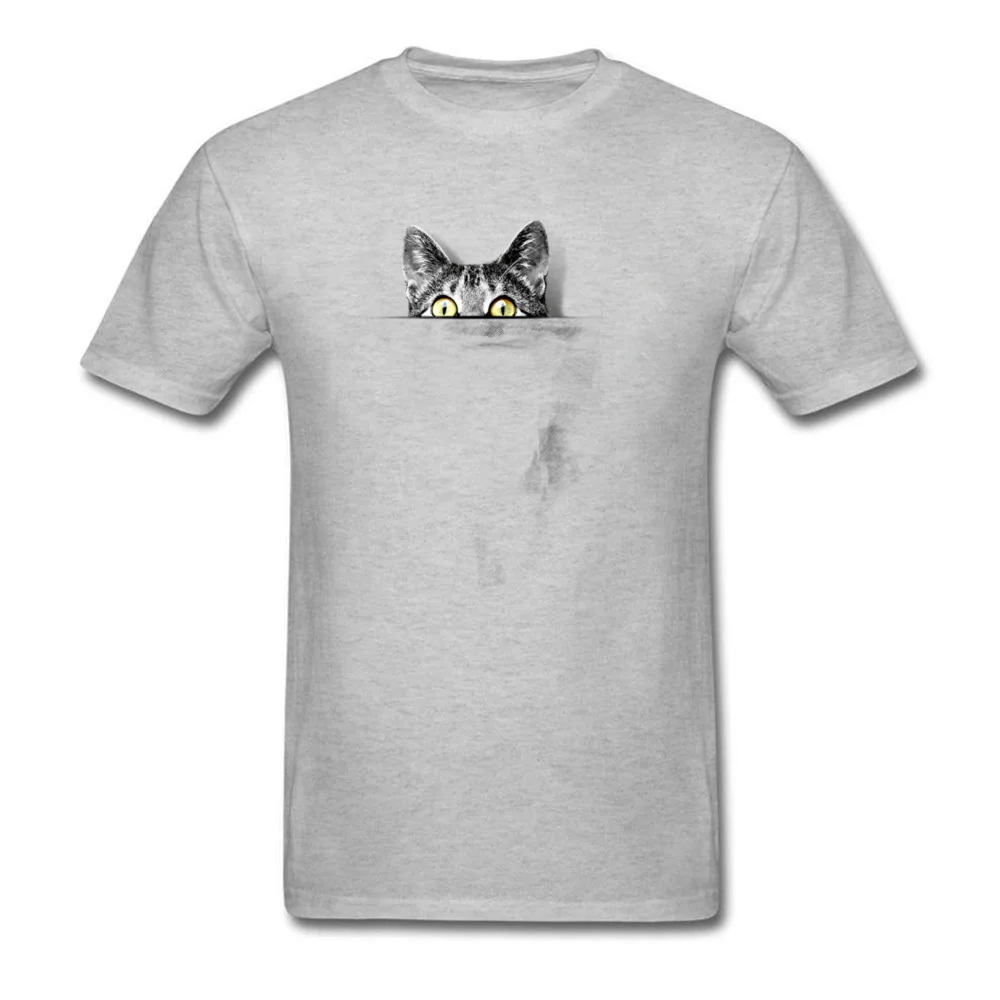 Funny Discount Printing Top T-shirts Round Neck 100% Cotton Fabric Short Sleeve Tops T Shirt for Men Tops Tees NEW YEAR DAY Ive got a cat in my pocket grey