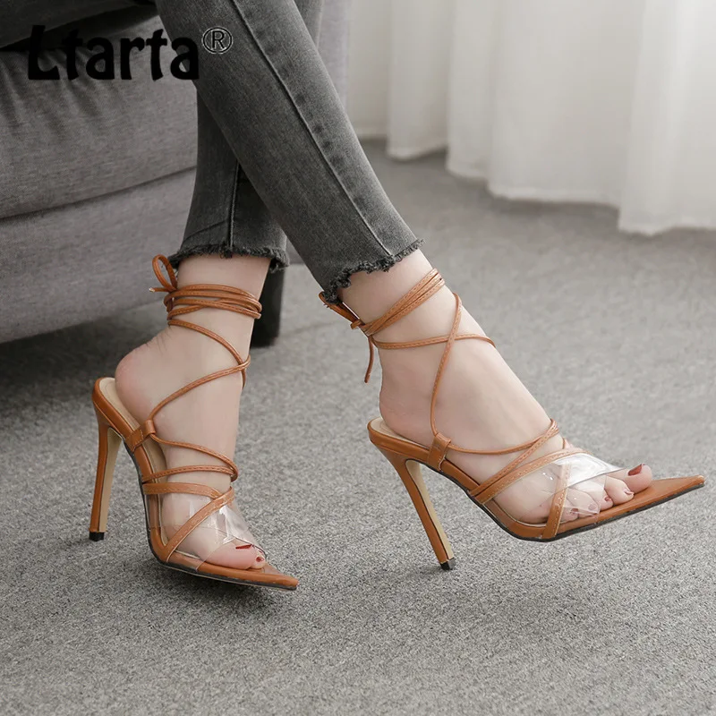 

LTARTA Clear Women Point Toe Sexy Sandals Fan Fashion Leopard Straps Roman High Heel Sandals Have 40 Sexy Women Shoes DF-129-13