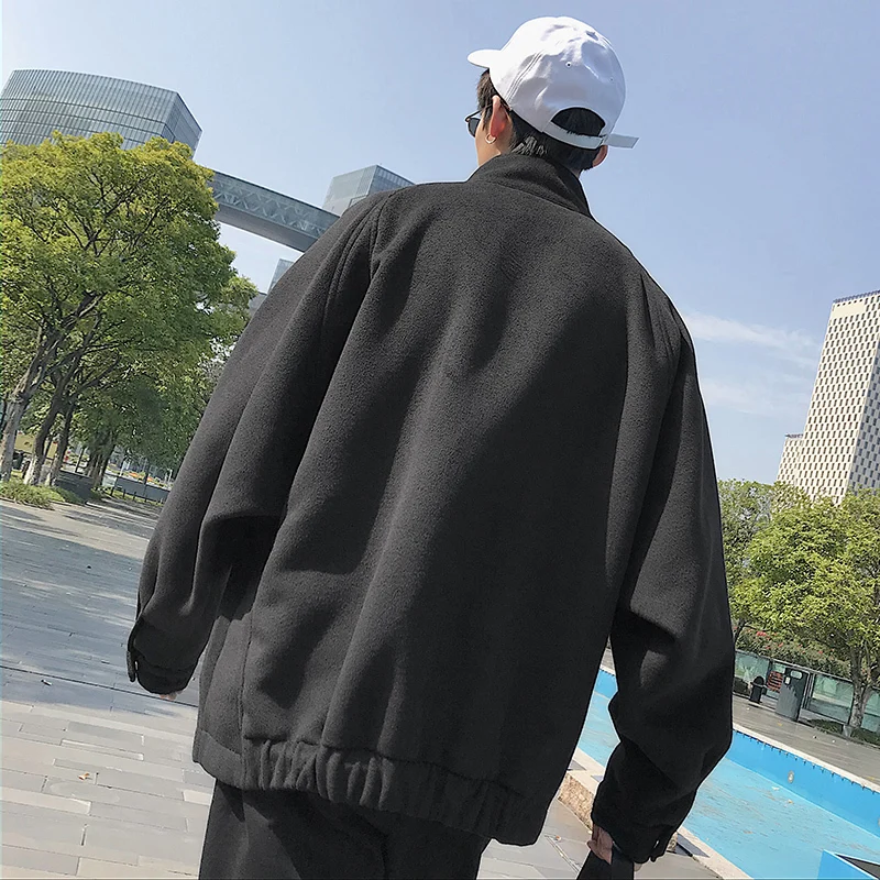 2019 Autumn Men's Fashion Student Streetwear Bomber Jacket Loose Tide Woolen Coats Male Solid Color High-quality Outerwear M-2XL 2019 Autumn Men's Fashion Student Streetwear Bomber Jacket Loose Tide Woolen Coats Male Solid Color High-quality Outerwear M-2XL