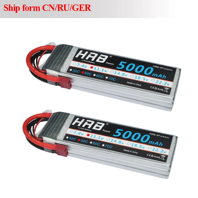 2 шт. HRB FPV 450 500 AKKU 11 1 В 5000 мАч 50C RC Lipo 3S батарея MAX 100C Drone Bateria для вертолетов самолетов