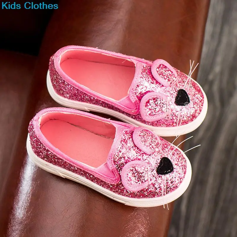 Spring Fashion Baby Kids Sequins Cartoon Mouse Casual Shoes For Girls 3 Colors Chlidren Footwear size