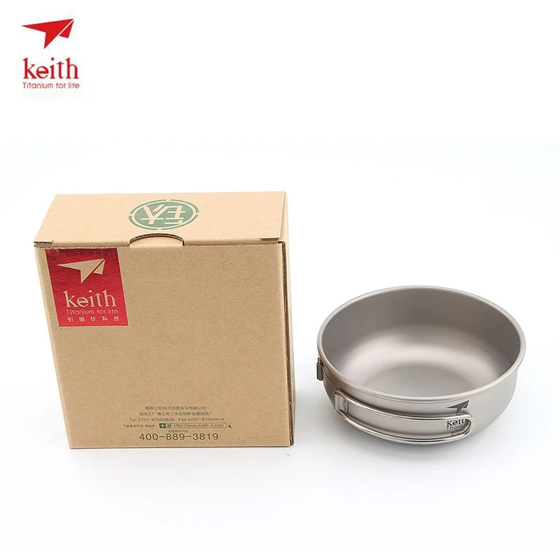 600 ml Keith Titanium tazón plegable Eco-friendly Camping Cookware para alimentos arroz herramienta con mango plegable ultraligero 80g Ti5326