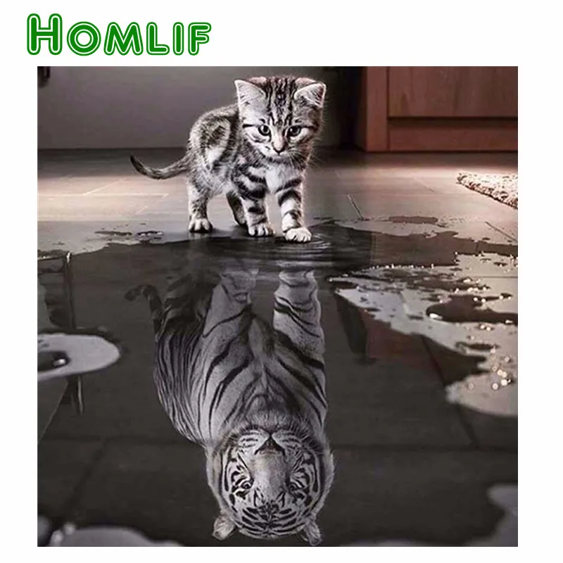

New Handicrafts Cat Reflection Tiger 5D Diy Diamond Painting Cross Stitch Animal Diamond embroidery Mosaic European Home Decor