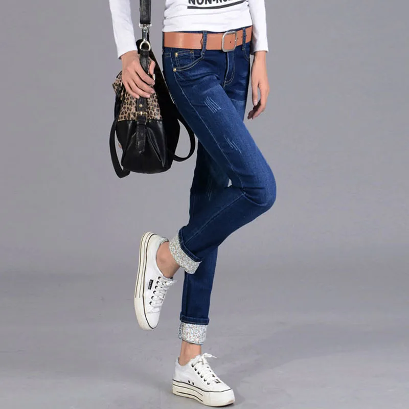 Skinny Ripped Jeans For Women Slim Femme Pencil Pants Hole