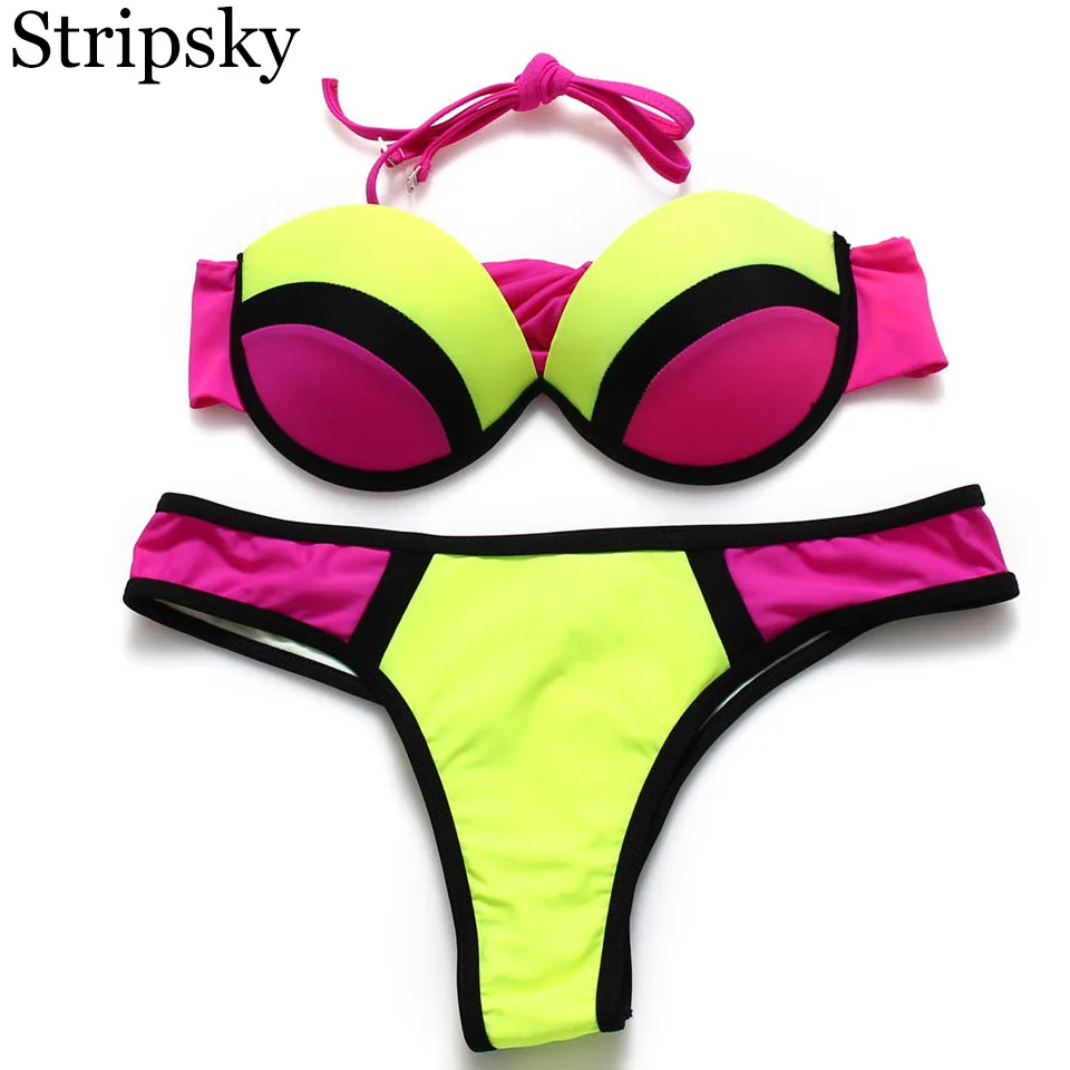 Stripsky Bandeau Swimsuit Push Up Bikini Set Sexy Brazilian Swimwear Beach Bathing Suit Hatler