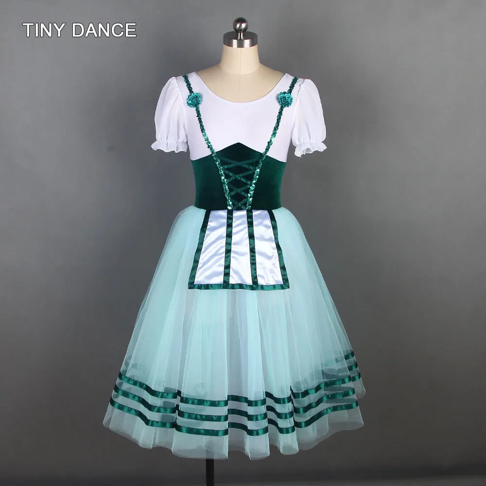 

Green/White Ballet Dance Tutu Puff Sleeve Romantic Ballet Tutus Adult Girls Ballet Dancing Dress Show Costume Long Tutus 19826