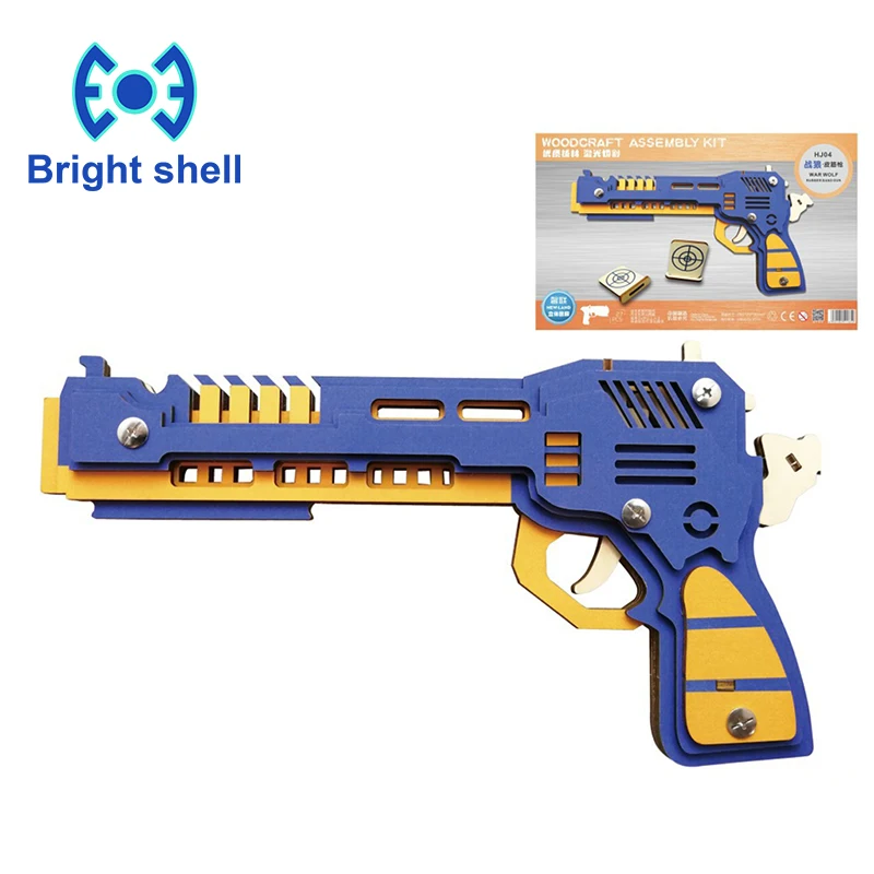 DIY Laser Cutting 3D Tech pistol model Wooden Puzzle Learning Educational Toy Game Assembly Toys for Children Jigsaw Kids | Игрушки и