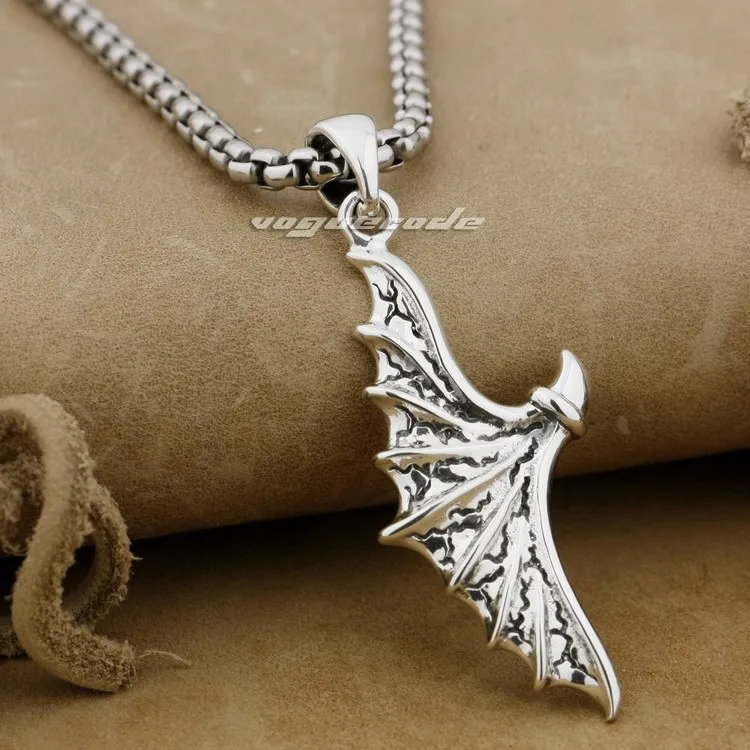 

925 Sterling Silver Devil Wing Claw Mens Biker Rocker Pendant 9J009(Necklace 24inch)