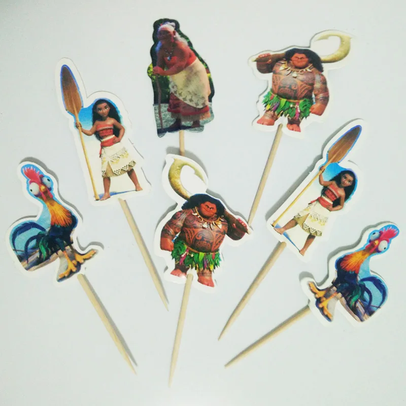 

24pcs/48pcs Moana Princess Ocean university Cupcake topper for Muffin cake decoration birthday wedding party suppliers