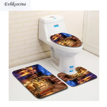 

Free Shipping 3pcs Shinning Street Banyo Bathroom Carpet Toilet Bath Mats Set Non Slip Pad Tapis Salle De Bain Alfombra Bano