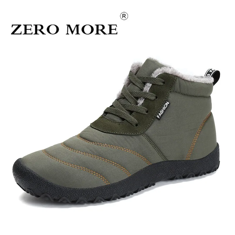 

ZERO MORE Mens Ankle Winter Boots Men Casual Solid Snow Men Boots Lace Up Round Toe Plush Sewing Line Men Shoes Plus Size Couple