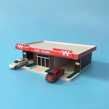 DIY 1/150 N Scale White Brown Car Wash House Building Model Train Scene Sand Table Plastic Assembly Building Kits