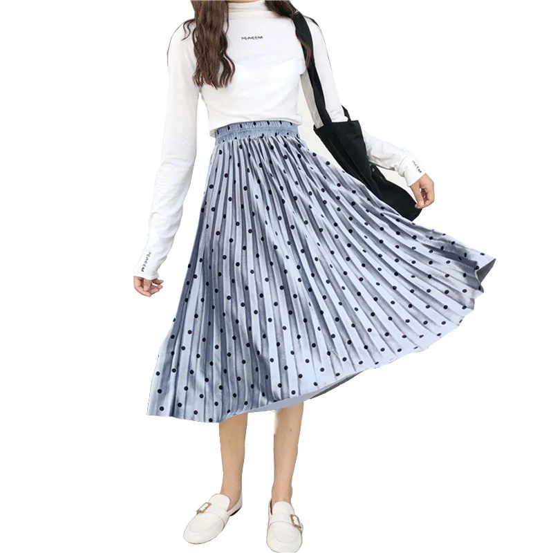 Morrowwind Женская Повседневная плиссированная юбка с принтом в горошек длинная юбка до середины икры с высокой талией Женская saia демисезонные юбки jupe femme