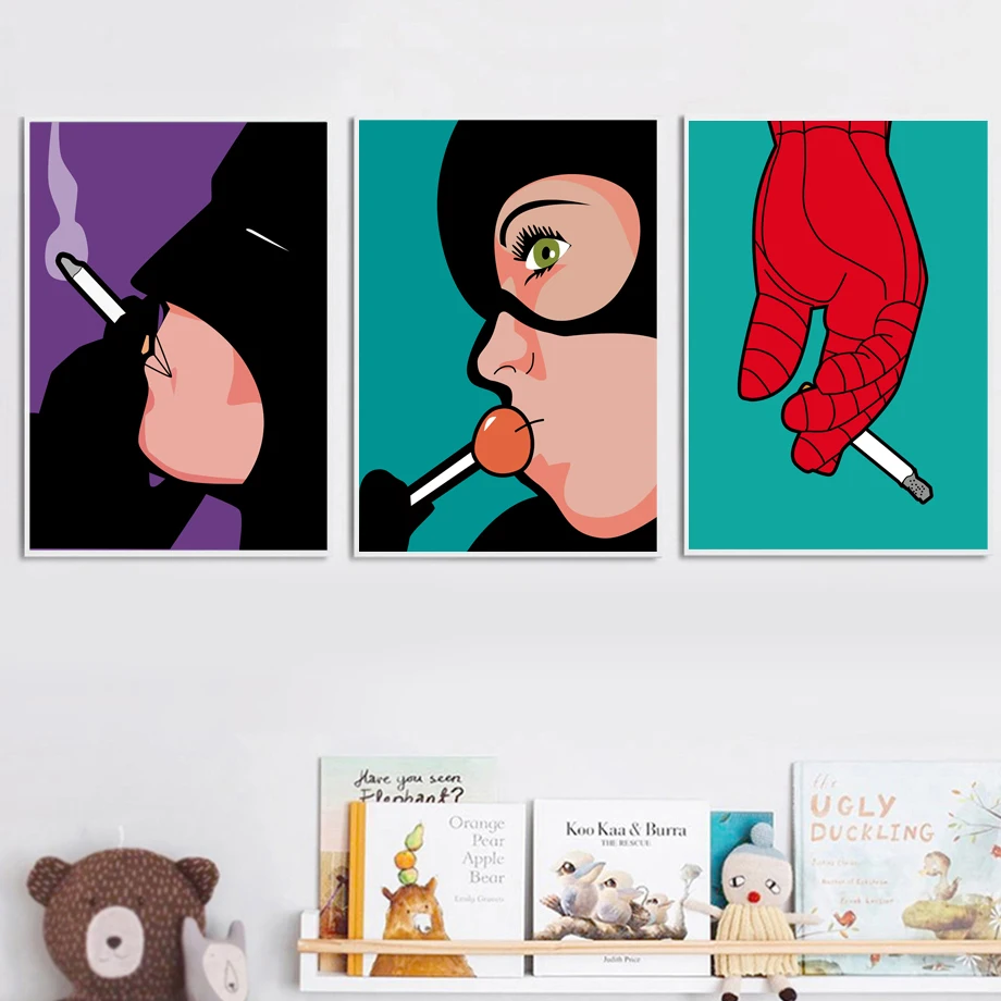 

Super hero Spiderman Batman Smoke Art Prints Nordic Posters And Prints Wall Art Canvas Painting Wall Pictures For Living Room