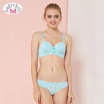 

Ladychili Intimates Comfort Cotton Sweet Roupa Lolita Wireless Bra and Brief Set Lace Ruffles Bra and Underwire Lingeri Set N336