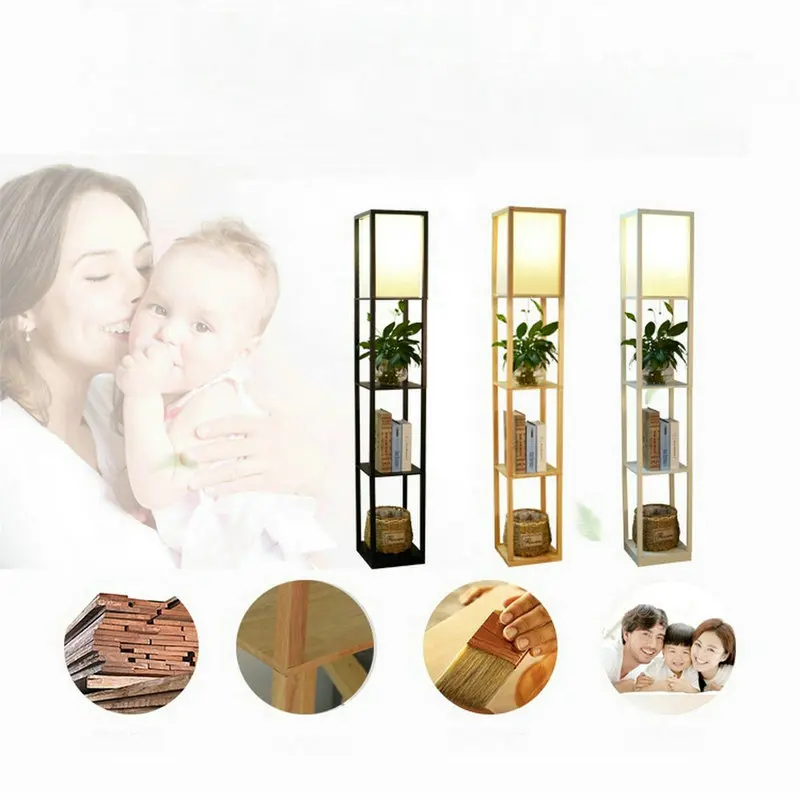 Decorativa de Madeira Luminária de Chão do Sotão Candeeiro de pé com Prateleira de Armazenamento de Mesa para Quartos Sala de Estar Modern Preto Branco Casa Led 20 Cheap Luminárias de pé