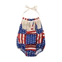 Для новорожденных девочек мой первый 4th из Июльские наряды флаг США звезды полосы кисточкой ползунки+ повязка на голову
