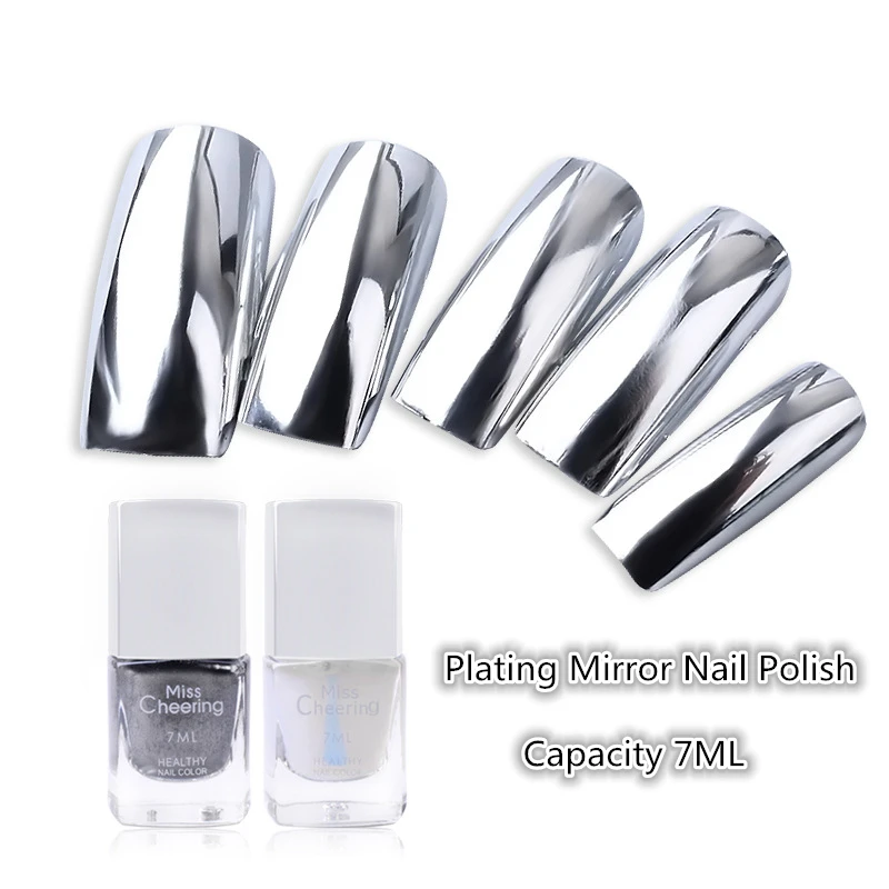 7ml Mirror Nail Polish Metallic Lacquer Silver Nail Mirror Effect Metal