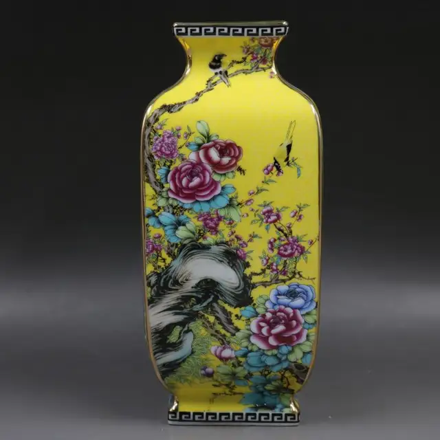 Antique Porcelain Collection of Enamel Colored Flower and Bird Square Antique Porcelain in Qianlong Period of Qing Dynasty 6
