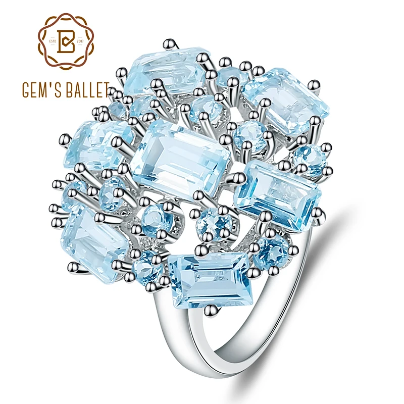 GEM'S BALLET Небесно-Голубой топаз кольца из натурального Поделочного Камня Настоящее серебро 925 пробы Свадебные обручальные ювелирные изделия для женщин подарок