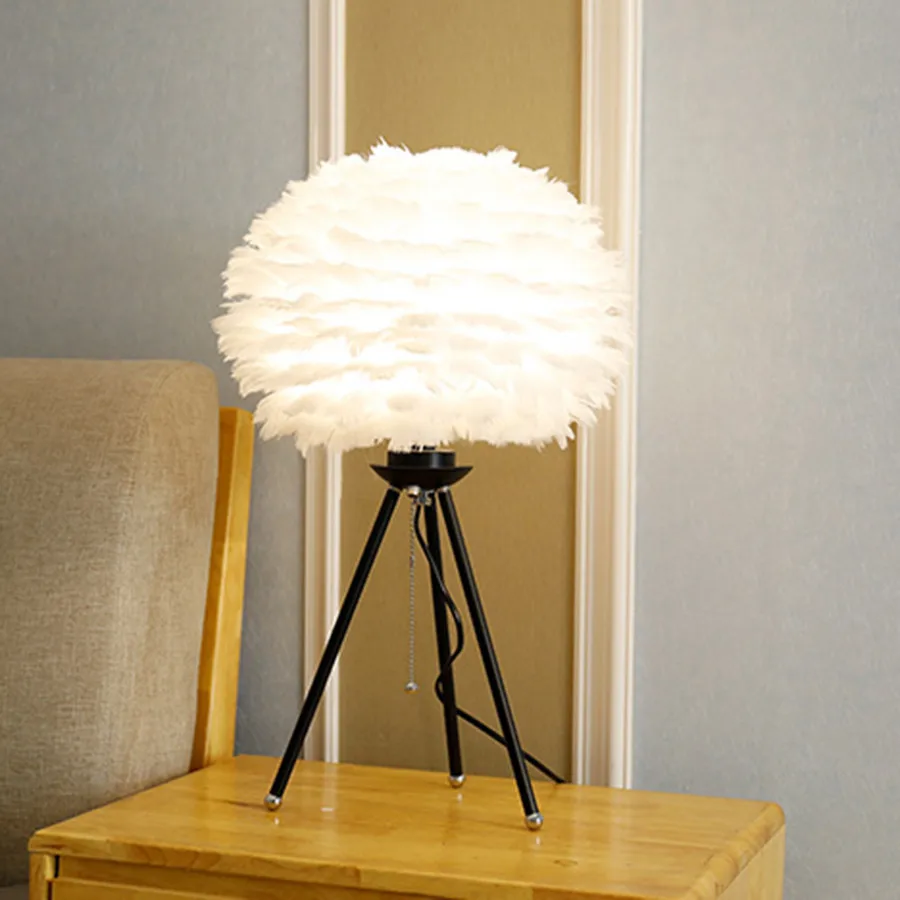 US $57.90 Thrisdar Modern Minimalist Feather LED Table Lamp With E27 Base White Feather Desk Lamp Bedroom Bedside Reading Light EU US Plug