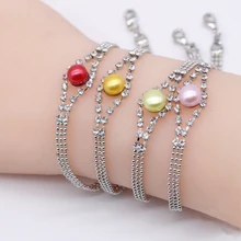 Яркие цветные жемчужные модные браслеты со стразами цепочка со стразами браслеты 17 цветов пресноводные жемчужные браслеты FPB01