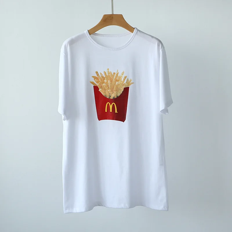 

Letter French Fries Printed T-shirt 2019 with Round Collar and Short Sleeves O-Neck Letter Short Women T-shirt