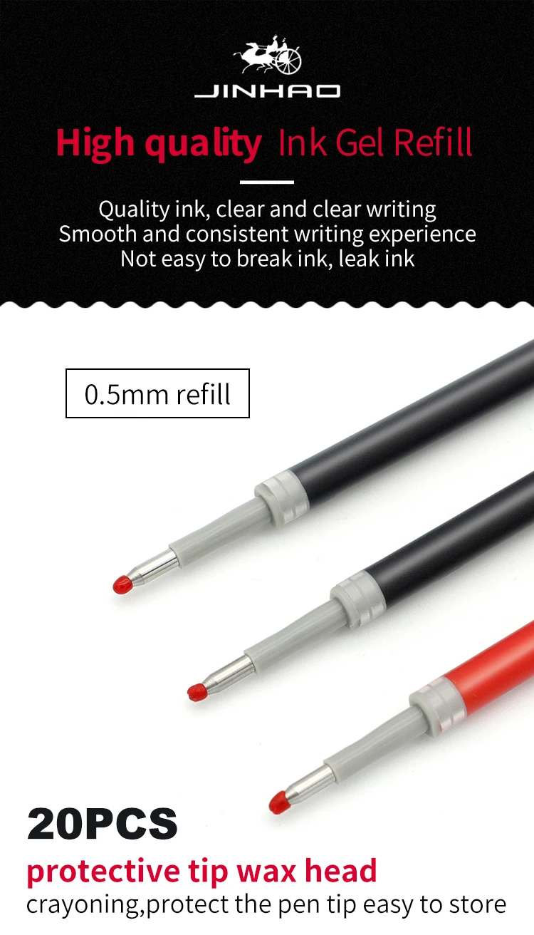 Jinhao 20/упаковка, черные, синие, красные чернила, гелевая заправка, роликовая ручка, чернила, 0,5 мм, ручка для заправки, 0,5 мм, синие, черные, rizheng, набор ручек