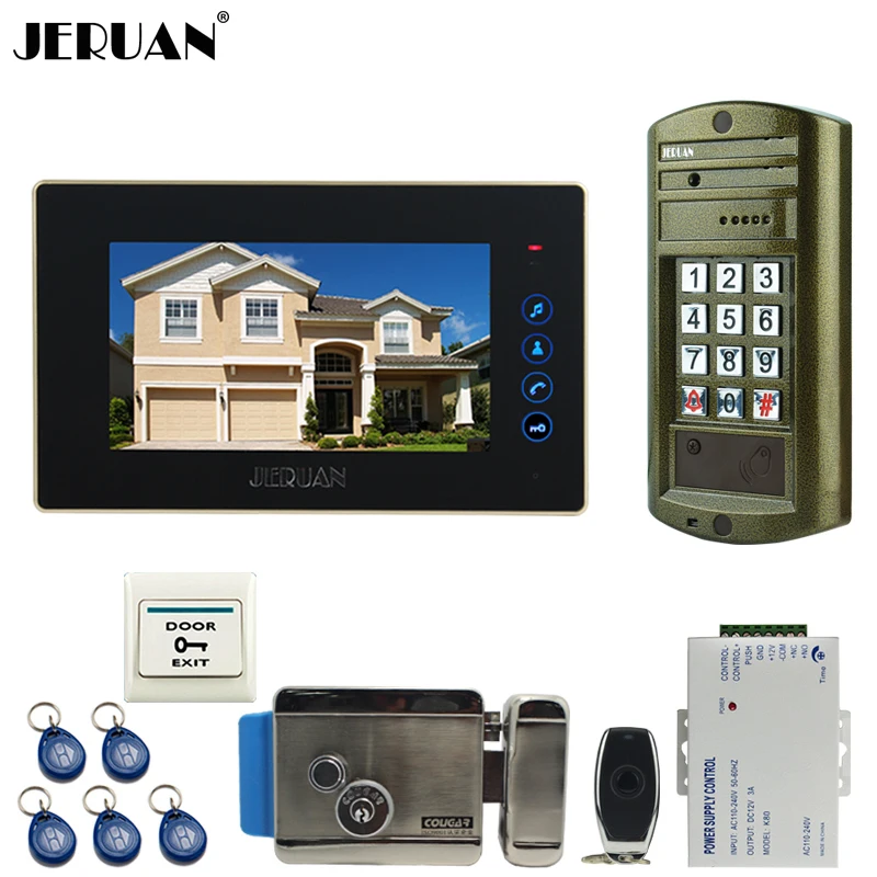 

Home 7 inch Touch Key Video Door Phone Intercom System kit Metal panel Waterproof Password Keypad HD IR Mini Camera +E-lock