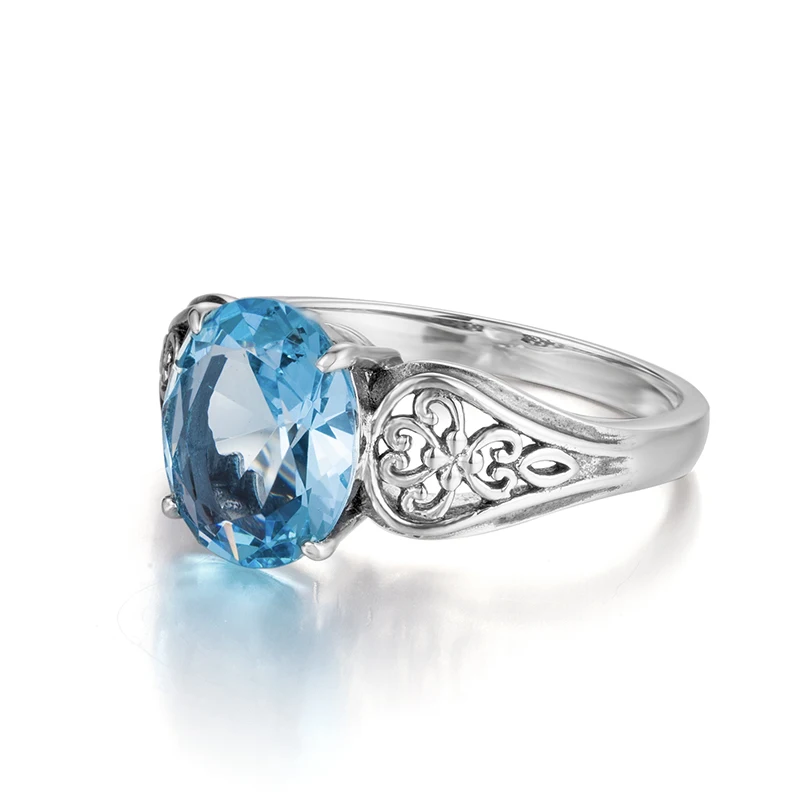 SzjinAo Antique Sapphire S925 Sterling Silver Fine Jewelry Oval For Women Wedding Engagement Ring Accessories