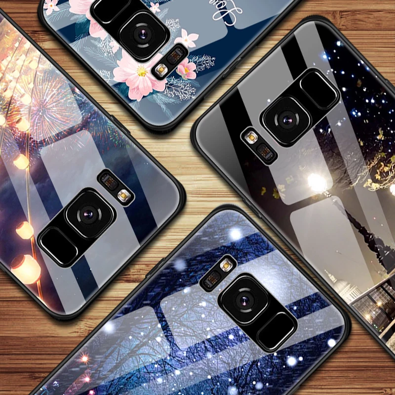 

EKDME Tempered Glass Hard Phone Cases For Samsung Galaxy S8 S9 Plus Note 8 Back Cover Soft Silicone Bumper For Samsung S9 Fundas