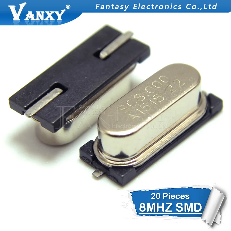 

20pcs smd hc-49s 8MHz 8.000mhz 20ppm 20pF quartz resonator crystal