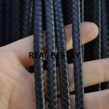 

REAL BESTXY 5m/lot 6*4mm/black Round Braided Bangle Leather Cord Thread String 6mm for DIY Men Women Bracelet Necklace