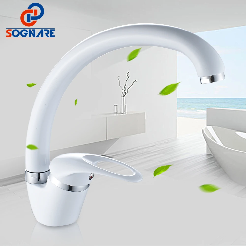 

SOGNARE White Kitchen Faucet Chrome Single Handle Single Hole Water Taps Cold and Hot Water Mixer Basin Faucet Torneira Cozinha