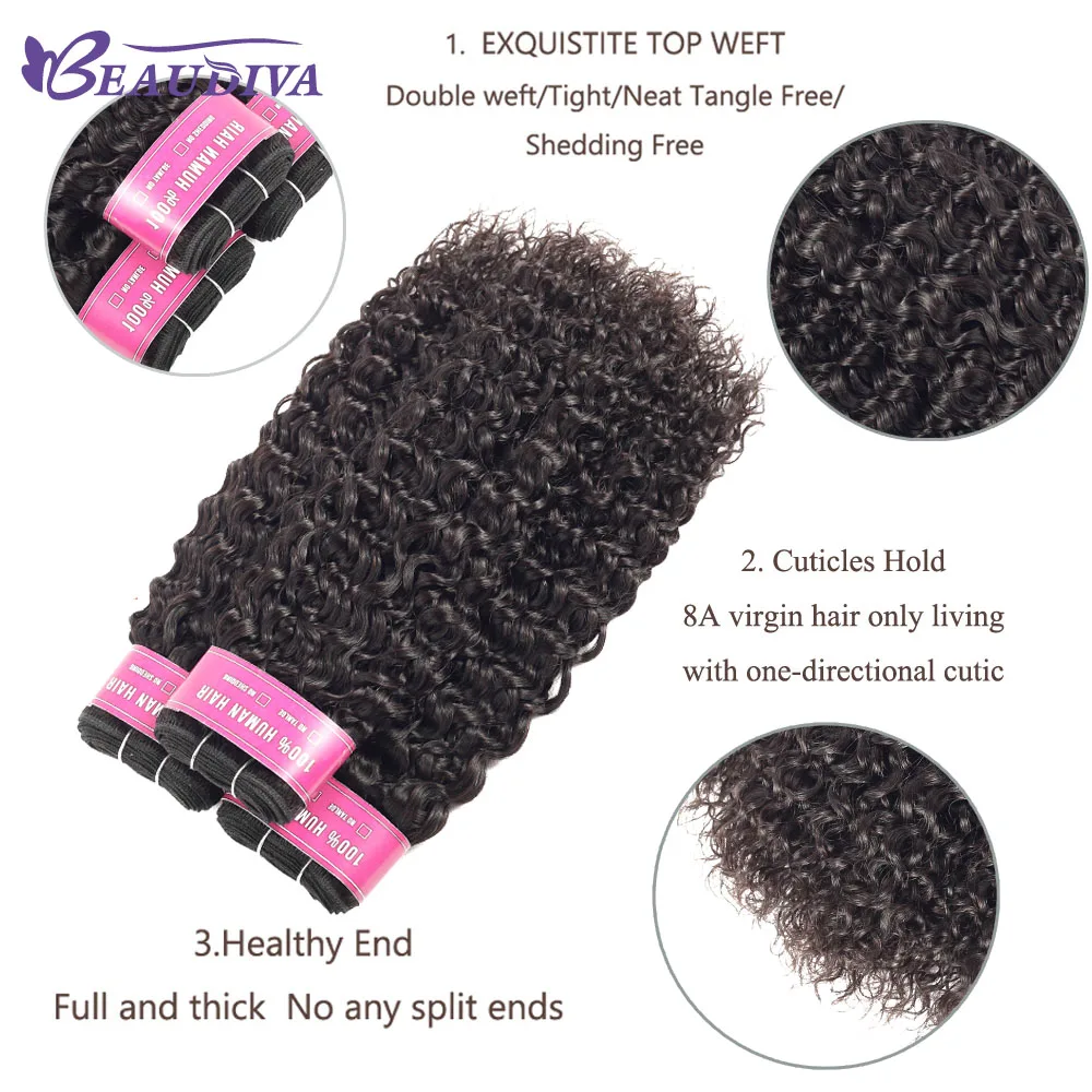 Пучки волнистых волос с закрытием шнурка Beaudiva перуанские человеческие волосы 3 пучка с закрытием remy волосы переплетения пучки с