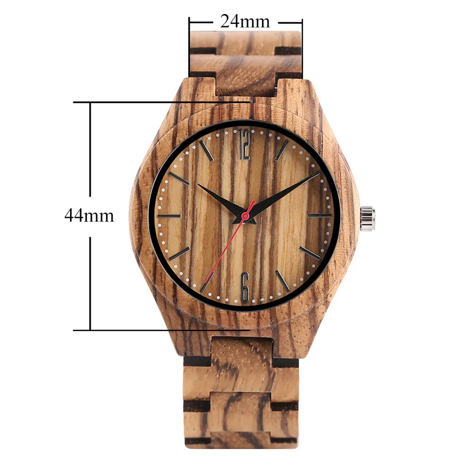 Luxury Full Wooden Bamboo Men Watch Dot Numbers Dial Red Hand Handicraft Quartz Wristwatch Fold Clasp Minimalist Sport Clock (14)