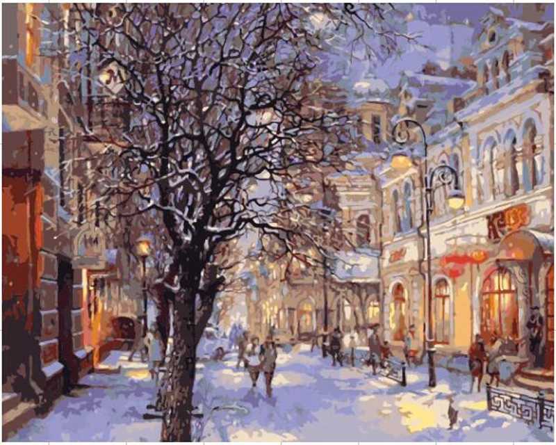

wholesale 40*50 cm Snow scene frameless picture painting by numbers wall art home decor digital oil painting on canvas E172