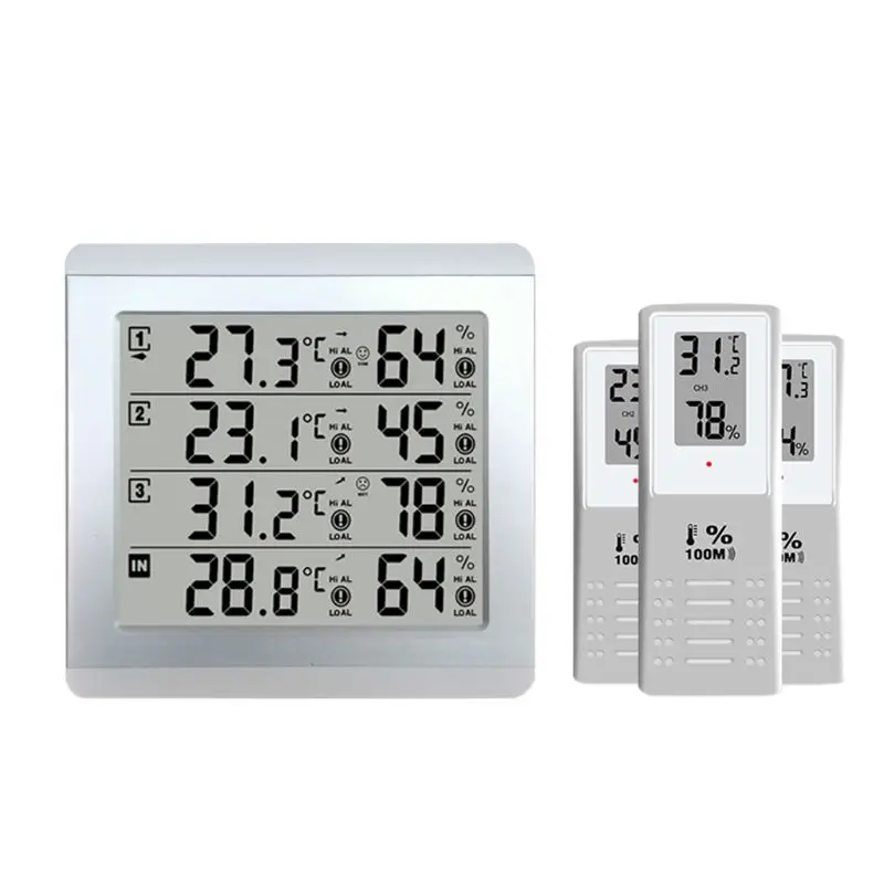 

LCD Digital Wireless Indoor/Outdoor Thermometer Hygrometer Four-channel Temperature Humidity Meter Weather Station Clock