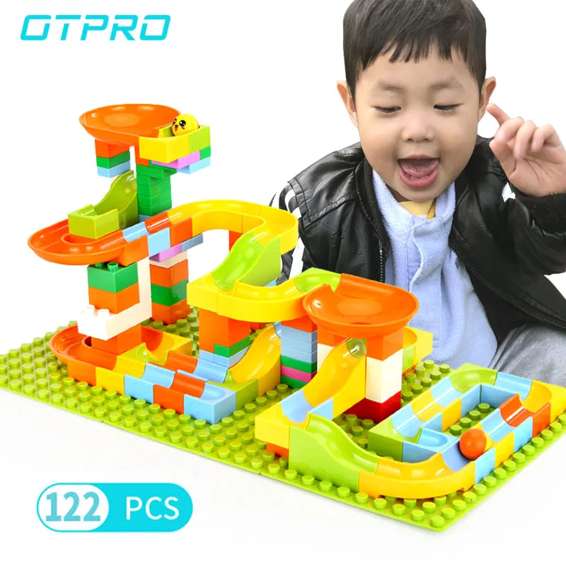 

61-122PCS Marble Race Run Maze Ball Track Building Blocks Plastic Funnel Slide Big Size Bricks Compatible OTPRO Block