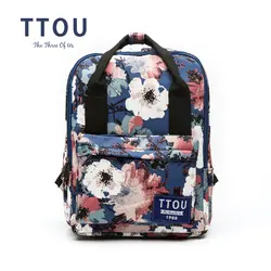TTOU цветок холст рюкзак женский колледж опрятный школьные сумки для подростков девочек большой емкости печать рюкзак дорожные сумки
